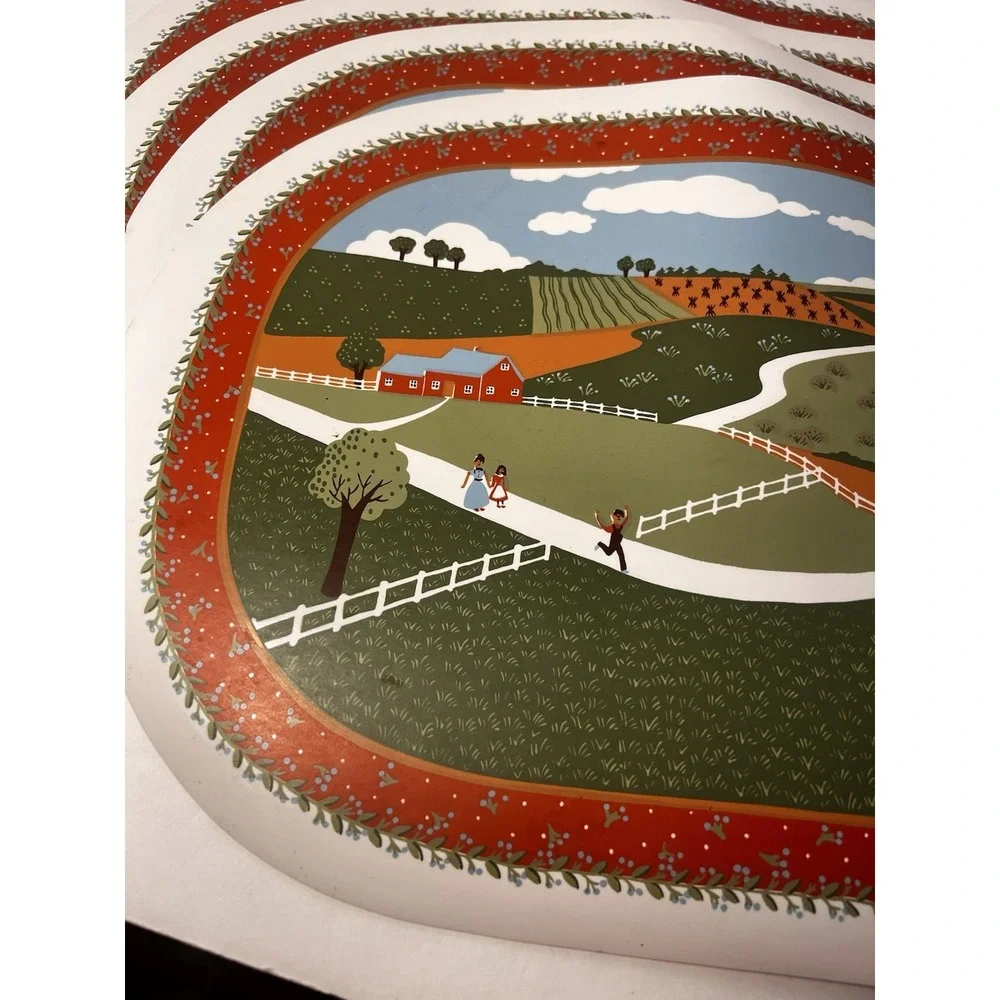 1980s Vintage Folk Art Plastic Placemat Set Of 4 Christine Graf Farm Scene Cozy